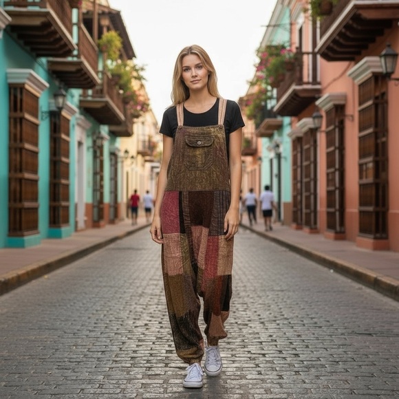 Source Unknown Other - Bohemian Hippy Patchwork Jumpsuit Nepal Multi Fabric Harem Pant Baggy Fit Large